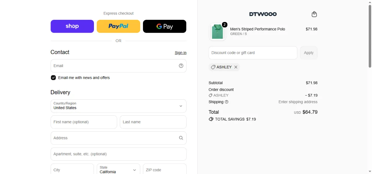 Step 3: Enter ASHLEY at checkout