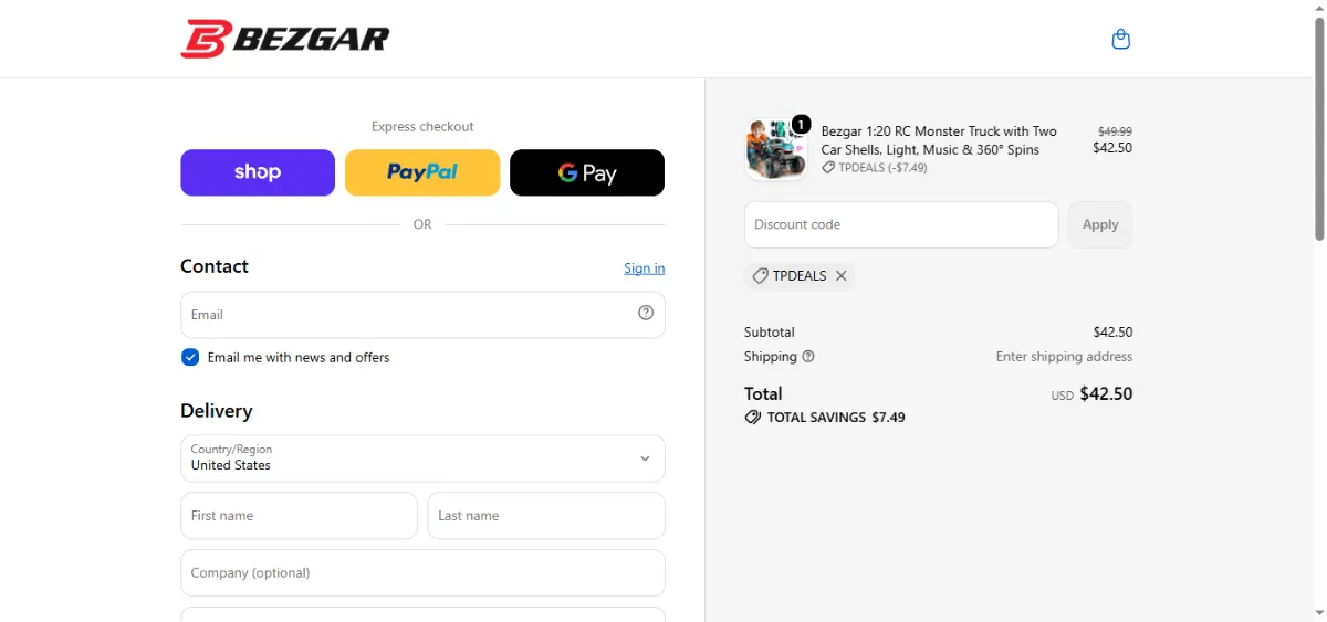 Where to enter the BEZGAR discount code at checkout