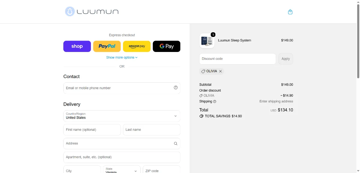 Where to enter the Luumun Sleep discount code at checkout