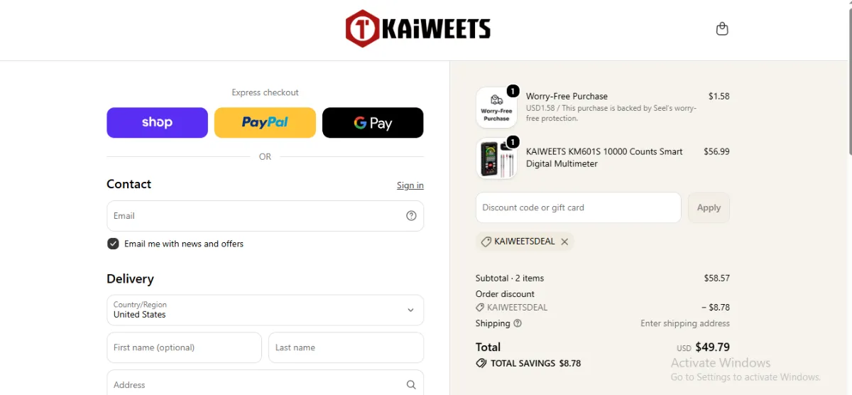 Step 3: Enter KAIWEETSDEAL at checkout