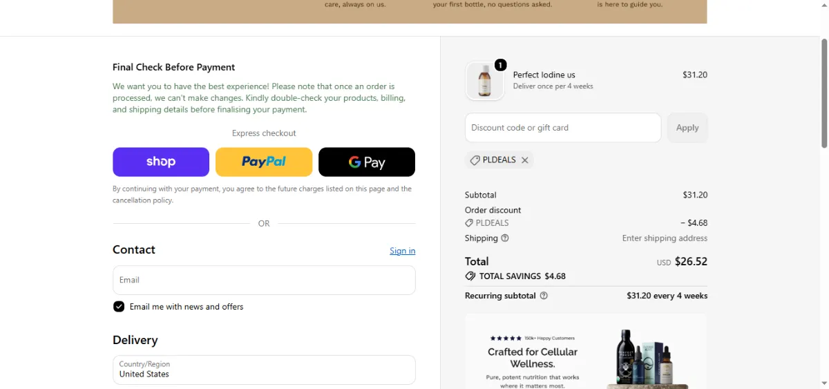 Where to enter the Activation Products discount code at checkout