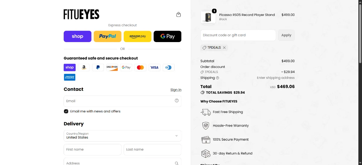 Where to enter the Fitueyes discount code at checkout