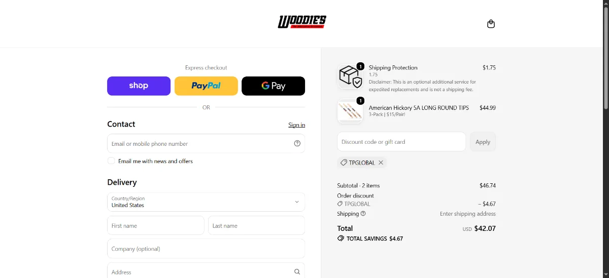 Step 3: Enter TPGLOBAL at checkout