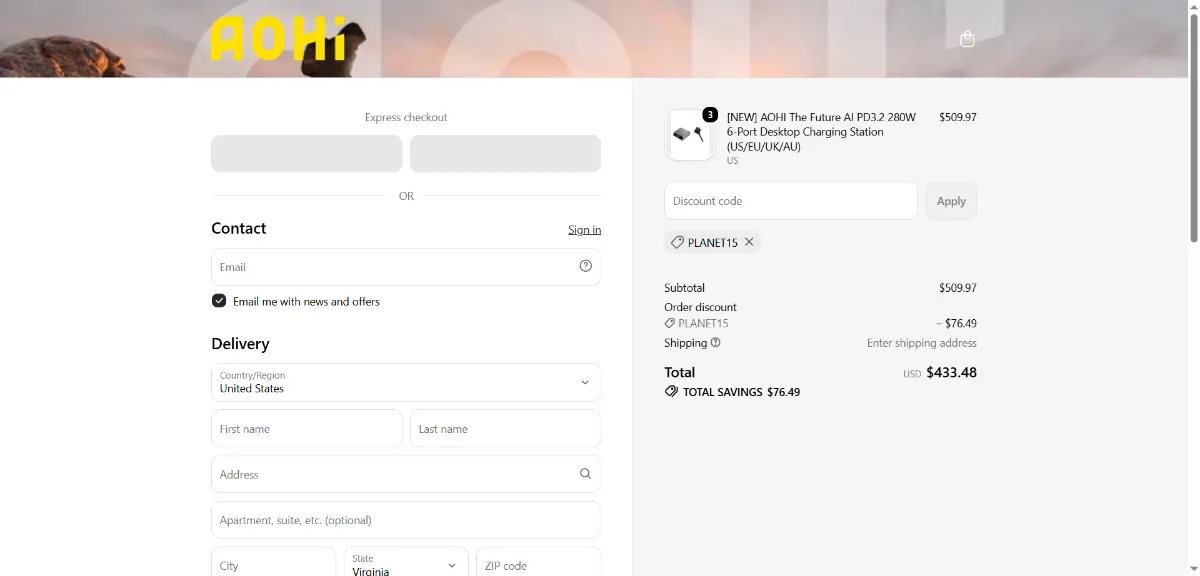 Where to enter the AOHI discount code at checkout