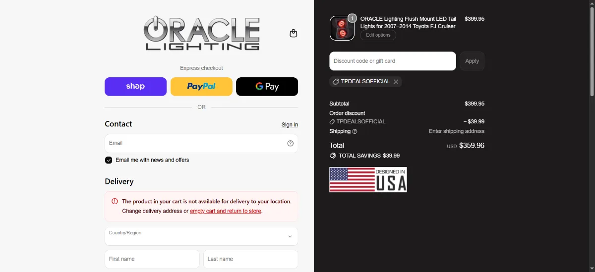 Where to enter the ORACLE Lighting discount code at checkout