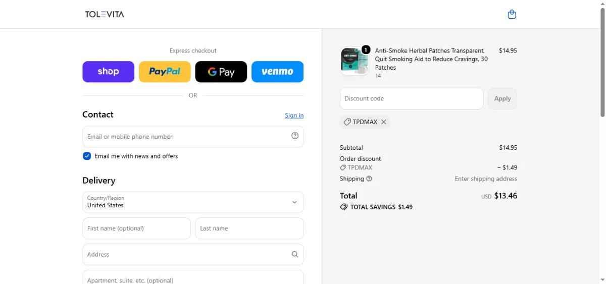 Step 3: Enter TPDMAX at checkout