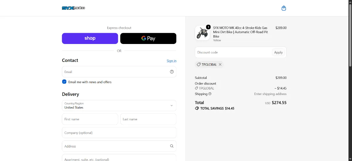 Step 3: Enter TPGLOBAL at checkout