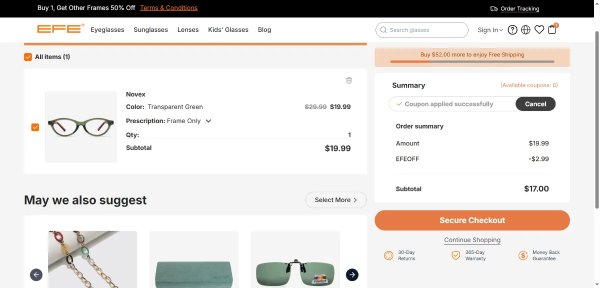 Step 3: Enter EFEOFF at checkout