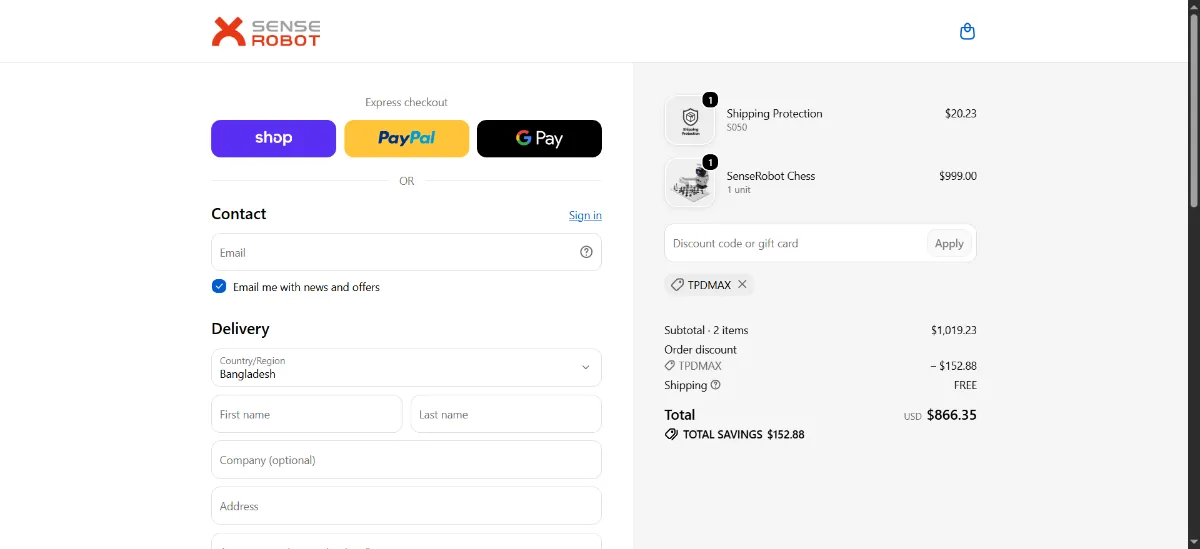 Step 3: Enter TPDMAX at checkout