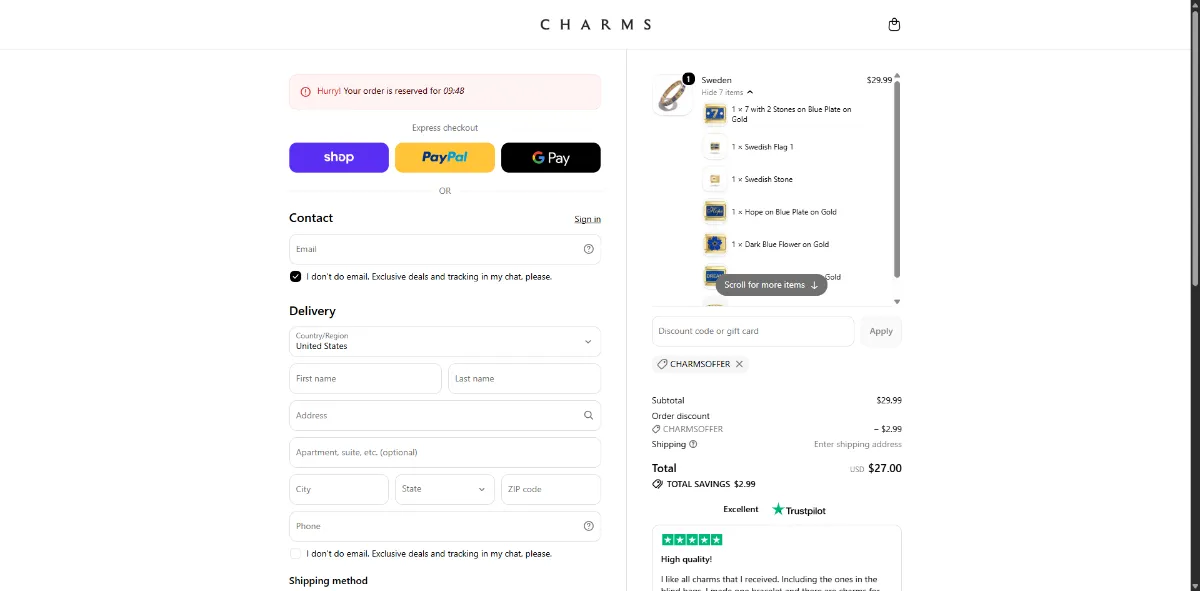 Step 3: Enter CHARMSOFFER at checkout