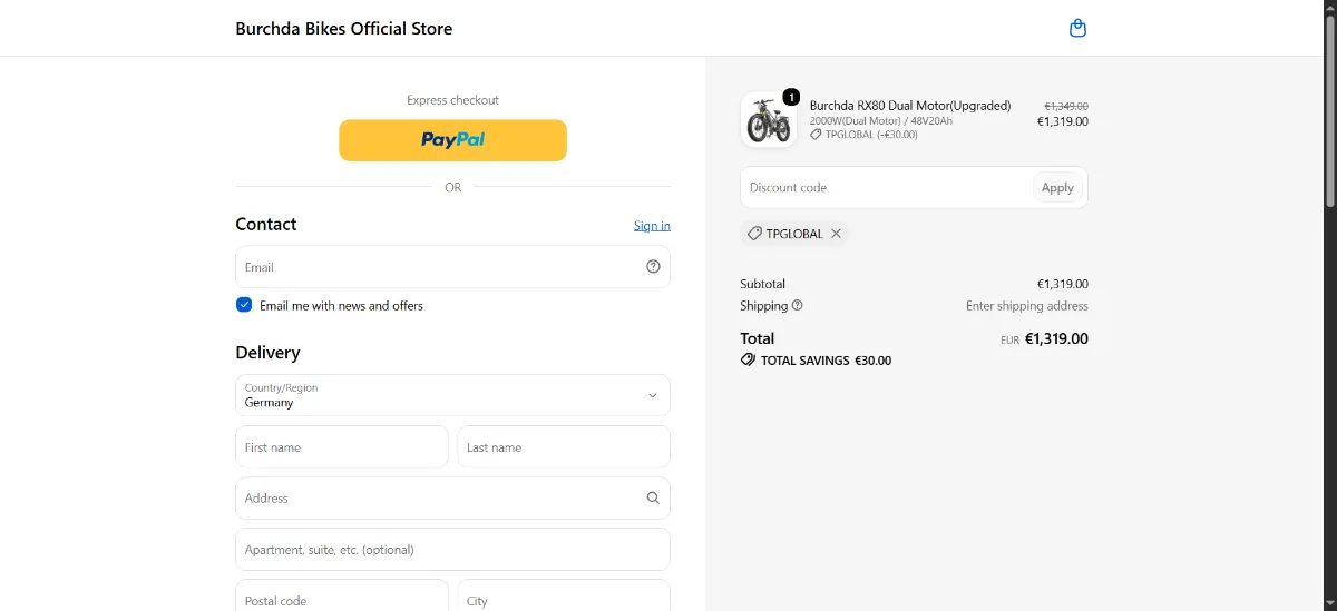 Where to enter the Burchda discount code at checkout