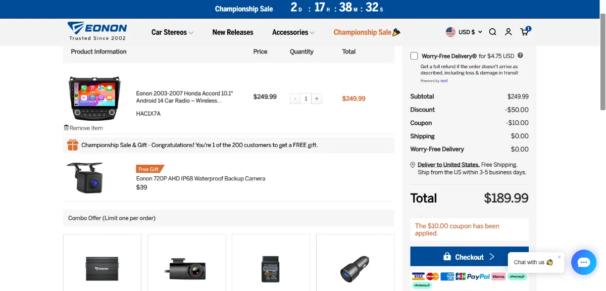 Where to enter the Eonon coupon code at checkout