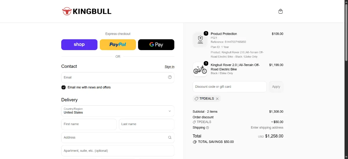 Where to enter the Kingbull Bikes discount code at checkout