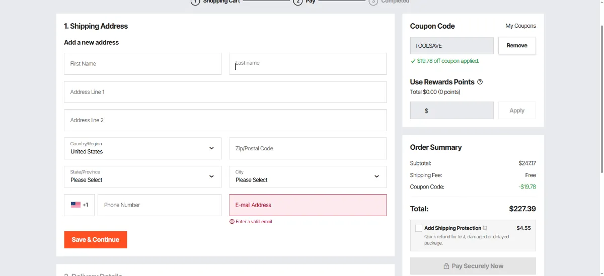 Where to enter the VEVOR coupon code at checkout