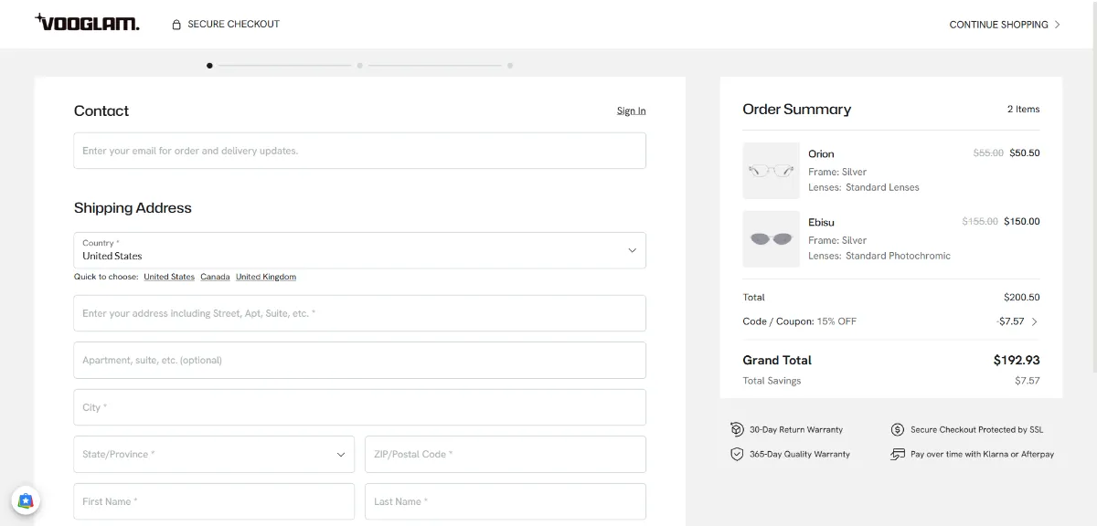 Where to enter the Vooglam coupon code at checkout